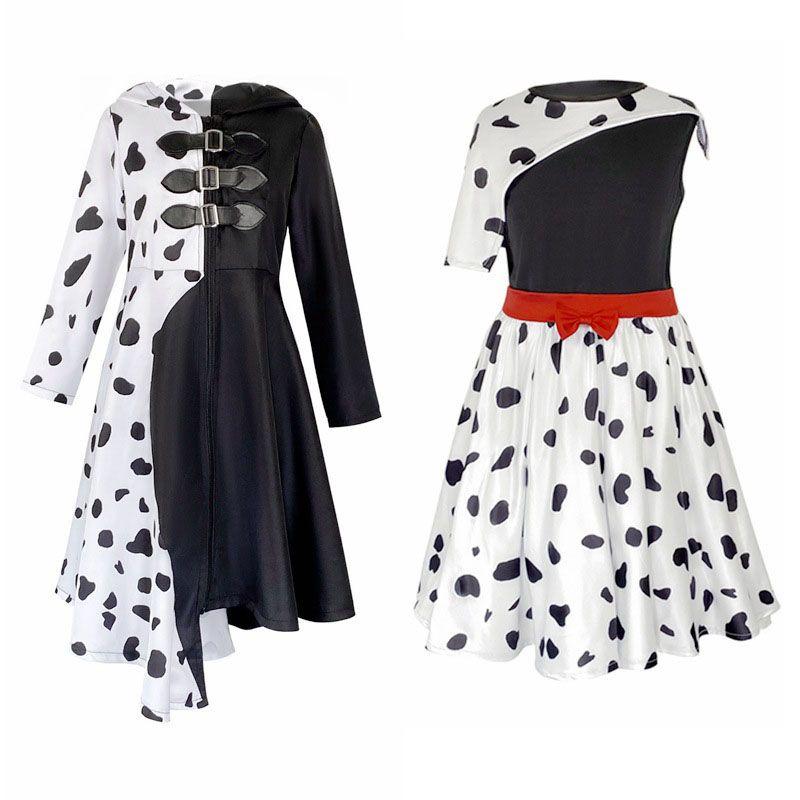 Bezauberndes Kinder Cruella De Vil Gepunktetes Cosplay Kostüm Kleid Für Theatralische Aufführung