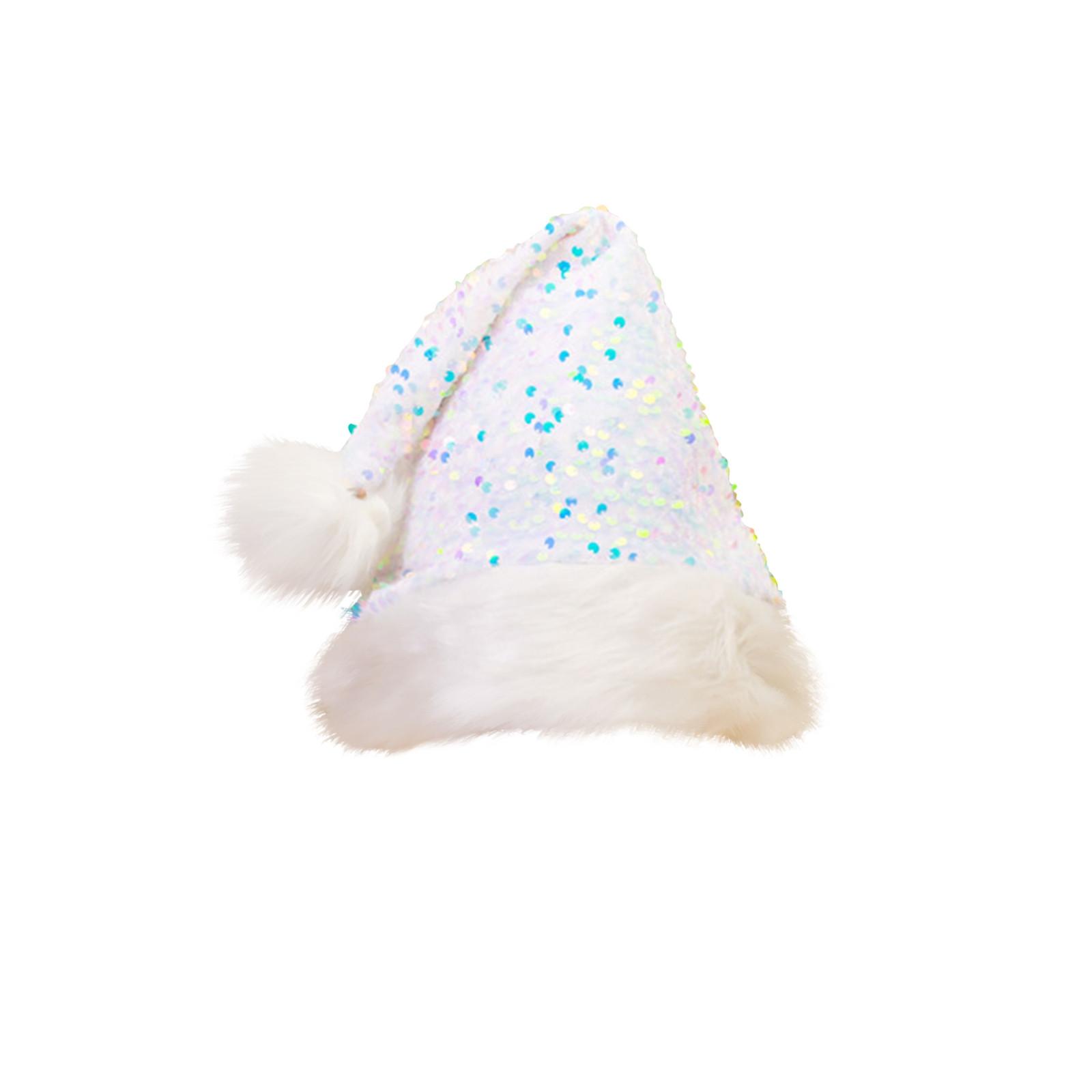 

Shiny Sequined New Year Christmas Hat Double-layer Red Santa Claus Caps Plush Fluffy Pompom Xmas Party Beanie Santa Cap Snowman One Size