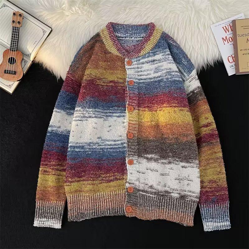 

Autumn and Winter Niche Gradual Change Cardigan Sweater Men s American Ins Retro Trendy Brand Loose and Versatile Couple Knitted Jacket M