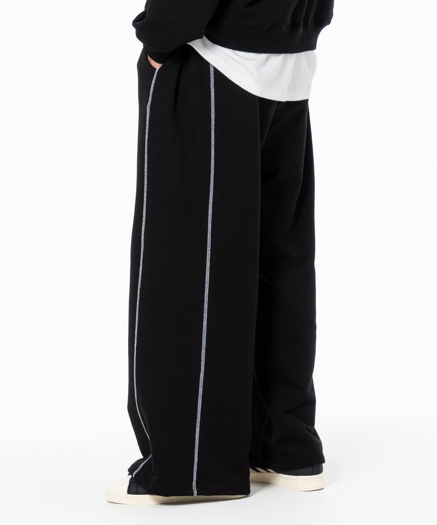 MOZMOZ [Set] Blurring Stitch Raglan Oversized Sweatshirt + Stitch Wide Training Pants Black