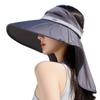 Sun Hat Women'S Fashion Color Matching Big Eaves Anti-Ultraviolet Empty Top Sun Hat Ice Silk Shawl Sunshade Bucket Hat