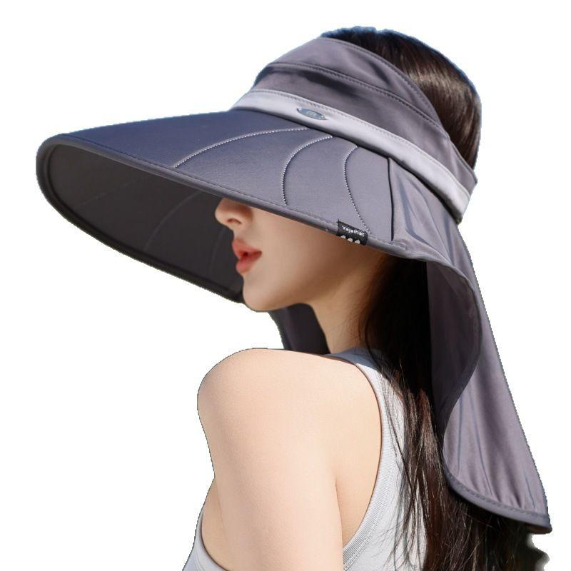 Sun Hat Women'S Fashion Color Matching Big Eaves Anti-Ultraviolet Empty Top Sun Hat Ice Silk Shawl Sunshade Bucket Hat