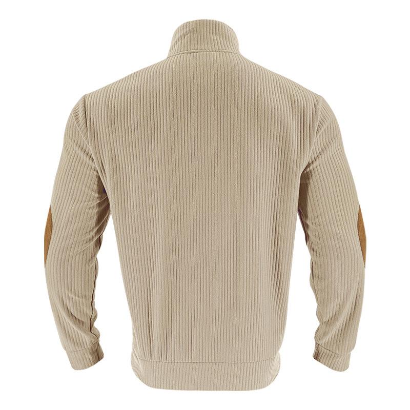 Spring Autumn Men Henley Top Four Button Half Neck Contrast Faux Suede Elbow Patches Long Sleeve Vintage Daily Streetwear Casual Pullover Sweatshirt