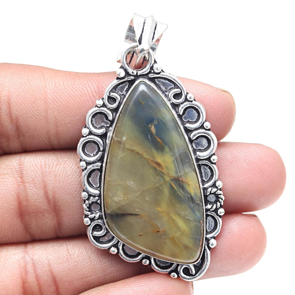 Pendant Newlite Jasper Gemstone Valentine'Day Gift Silver Jewelry 2.5"