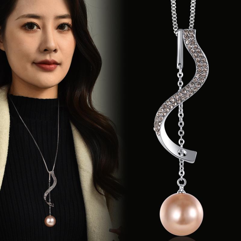 

Korean S-Shaped Tassel Pearl Necklace – Women s Autumn/Winter Sweater Accessory шампанского/золотой