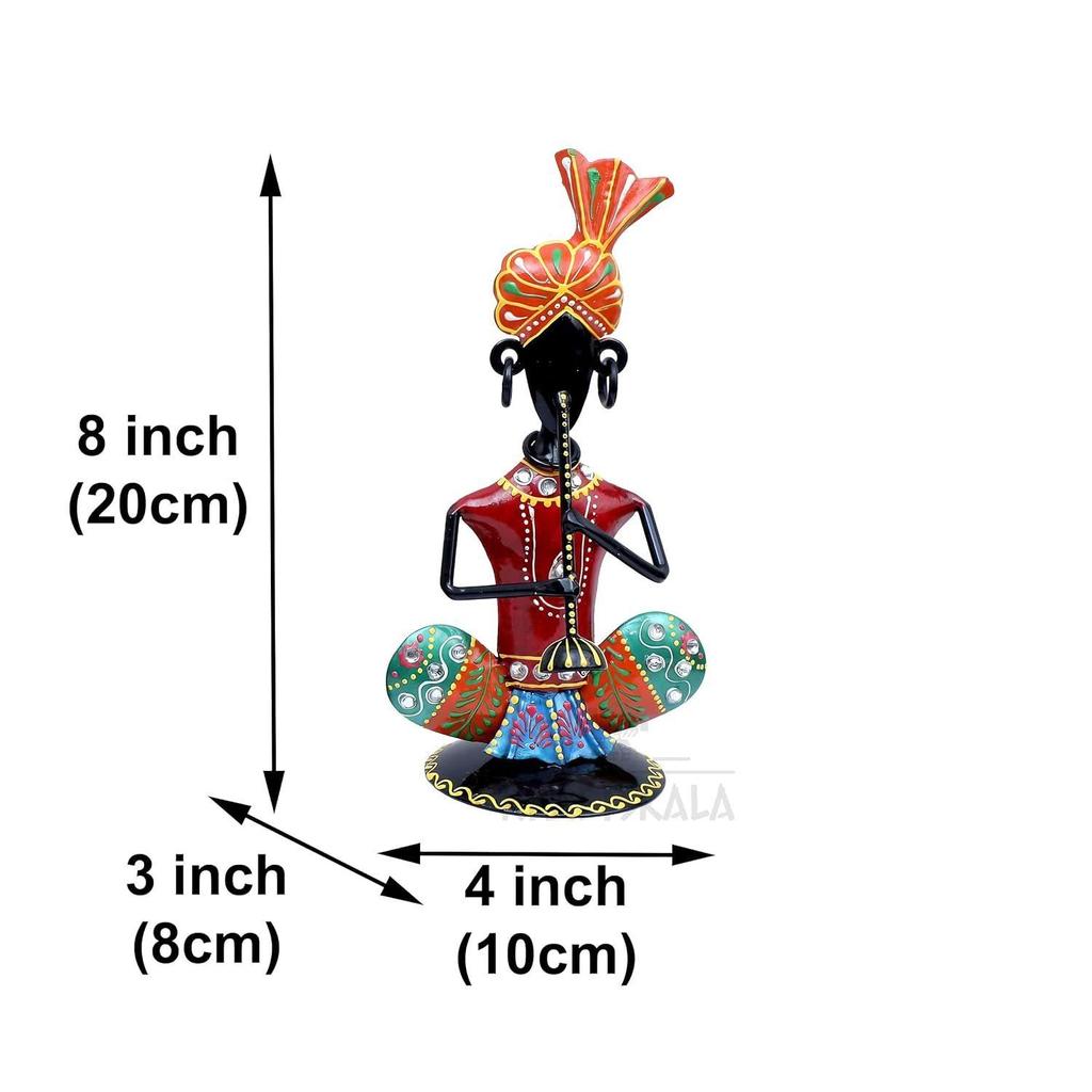 Rajasthani Musiker Schauobjekt Set mit 3 Stammesmusikern Eisenstatue Tischdeko Artikel für Wohnzimmer, Zuhause, Büro, Geschenke