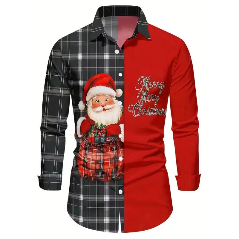 Pánské Vánoční košile s dlouhým rukávem a 3D digitálním potiskem, ležérní topy na podzim a zimu