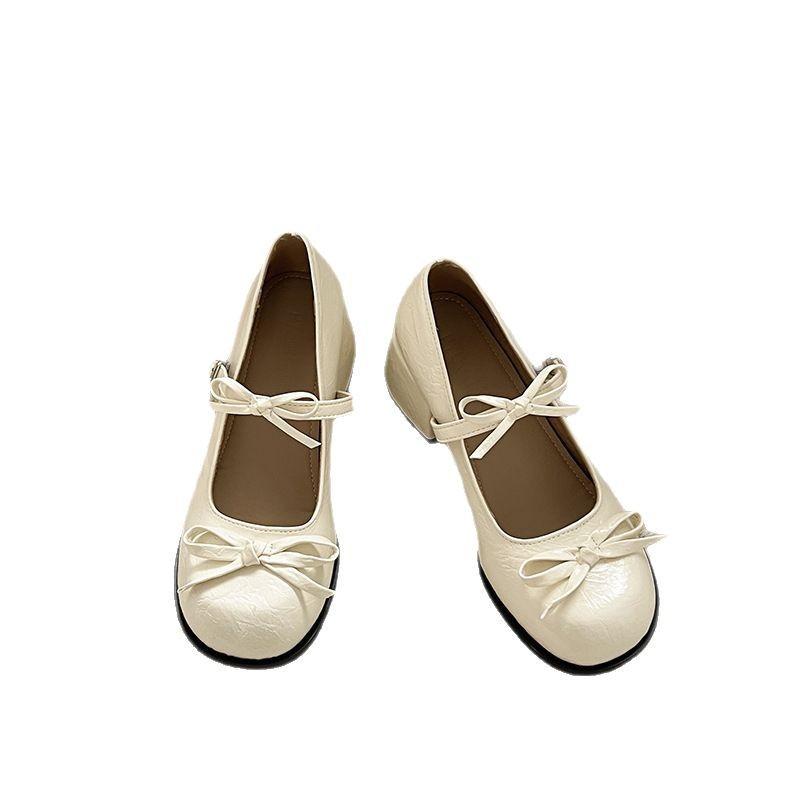 French Mary Jane shoes women's 2025 new summer patent leather square head bow small leather shoes light mouth thick high heel single shoes
