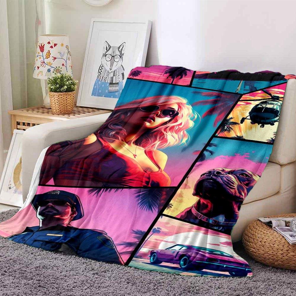 1pc Grand Theft Auto Soft Flannel Blanket with Designer Print A Cozy Blanket for All Seasons, Perfect for the Couch, Bed, Office