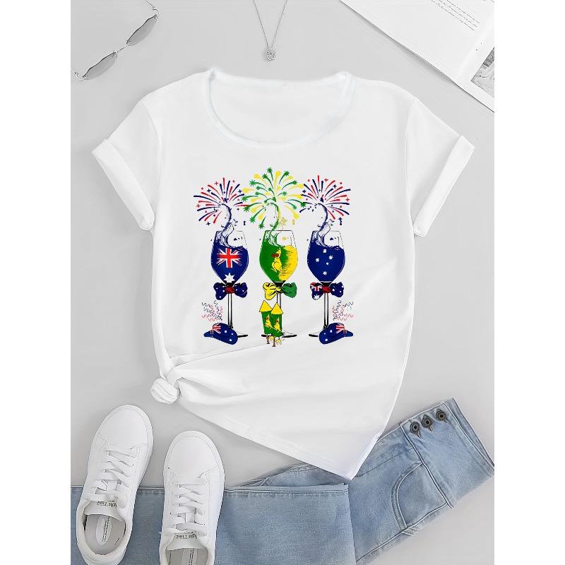European Size Happy Australia Day Printed Round Neck T-Shirt, Casual Fashion Short Sleeve T-Shirt, Easy Care Material