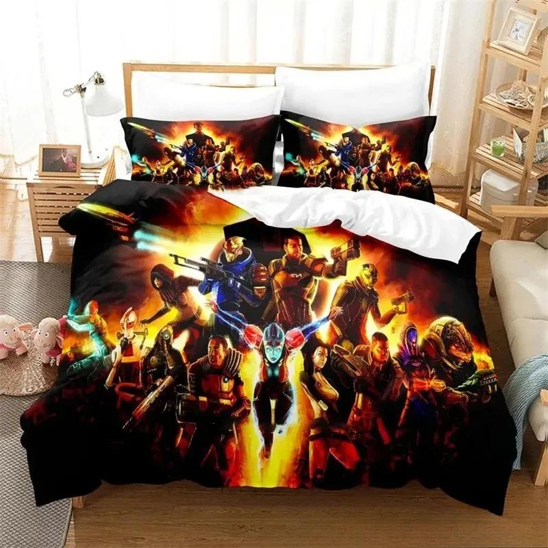 3D Print Spel Mass Effect Comfortabele Dekbed Dekbedovertrek Kussensloop Beddengoed Set Kinderkamer Decoratie Huis Textiel