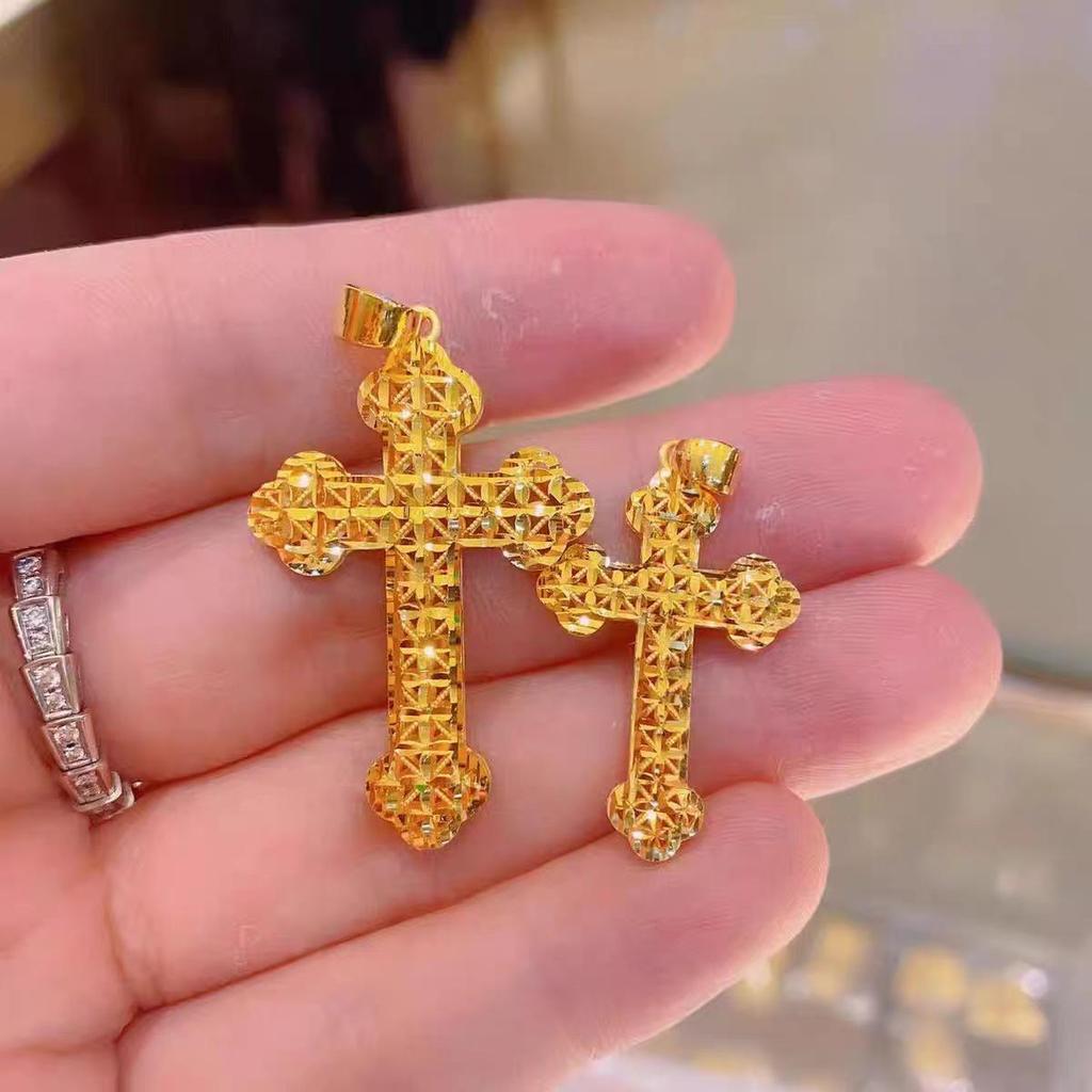 Vietnamese Gold Cross Pendant - Women's O-Chain Jewelry, Copper Gold-Plated Clavicle Necklace