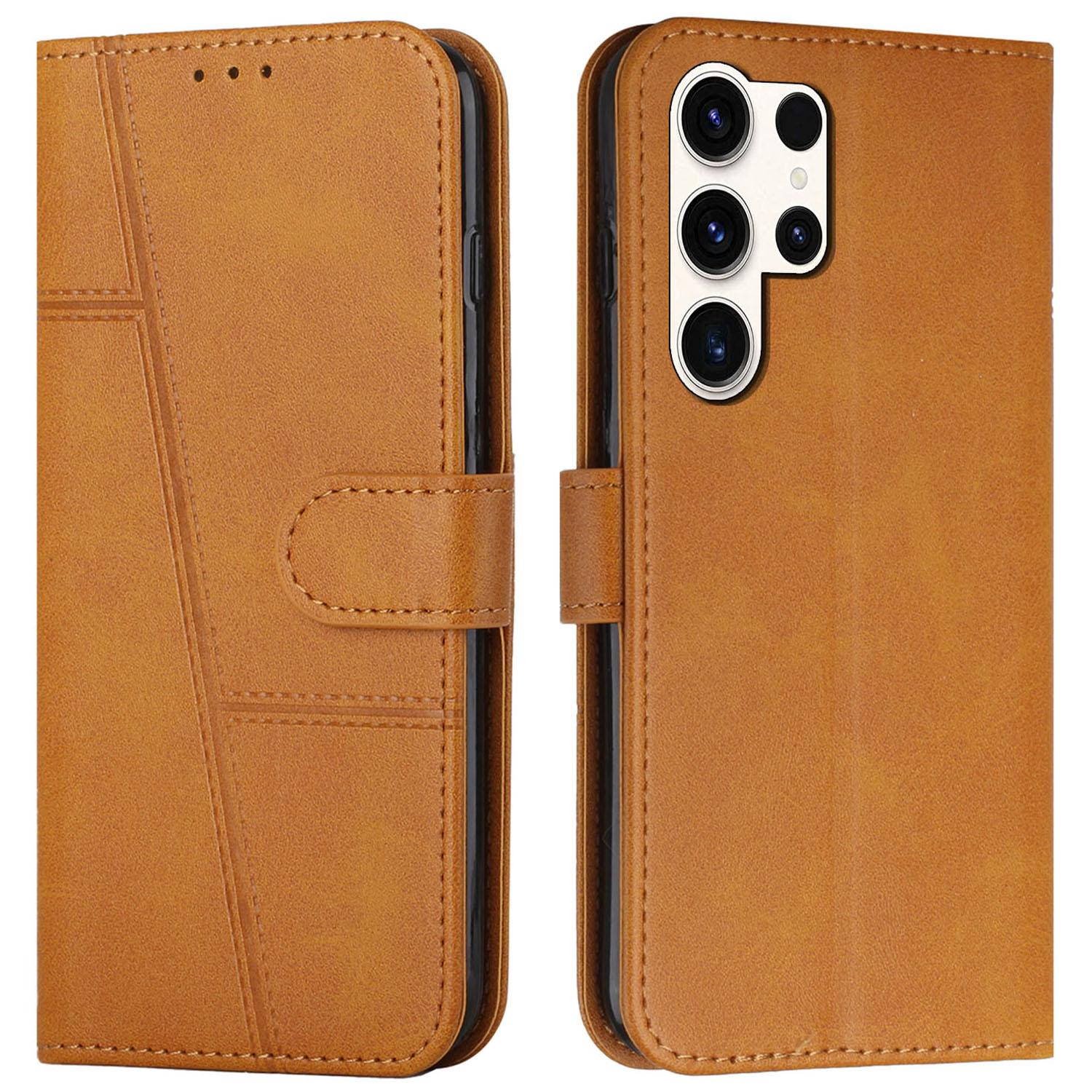 

For Samsung Galaxy S25 Ultra Case Stand Flip Protective Leather Phone Cover Yellow