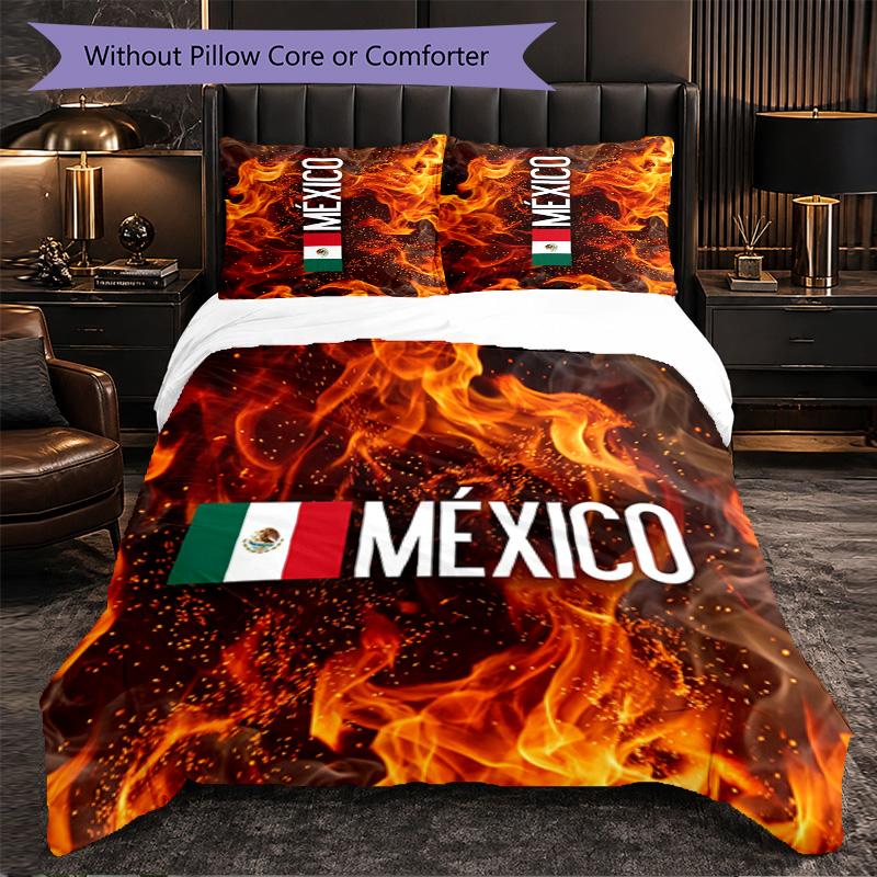 Mexico Footbal Pattern 3 Pieces Bedding Set Soft Microfiber Duvet Cover with Pillow Cases for Bedroom