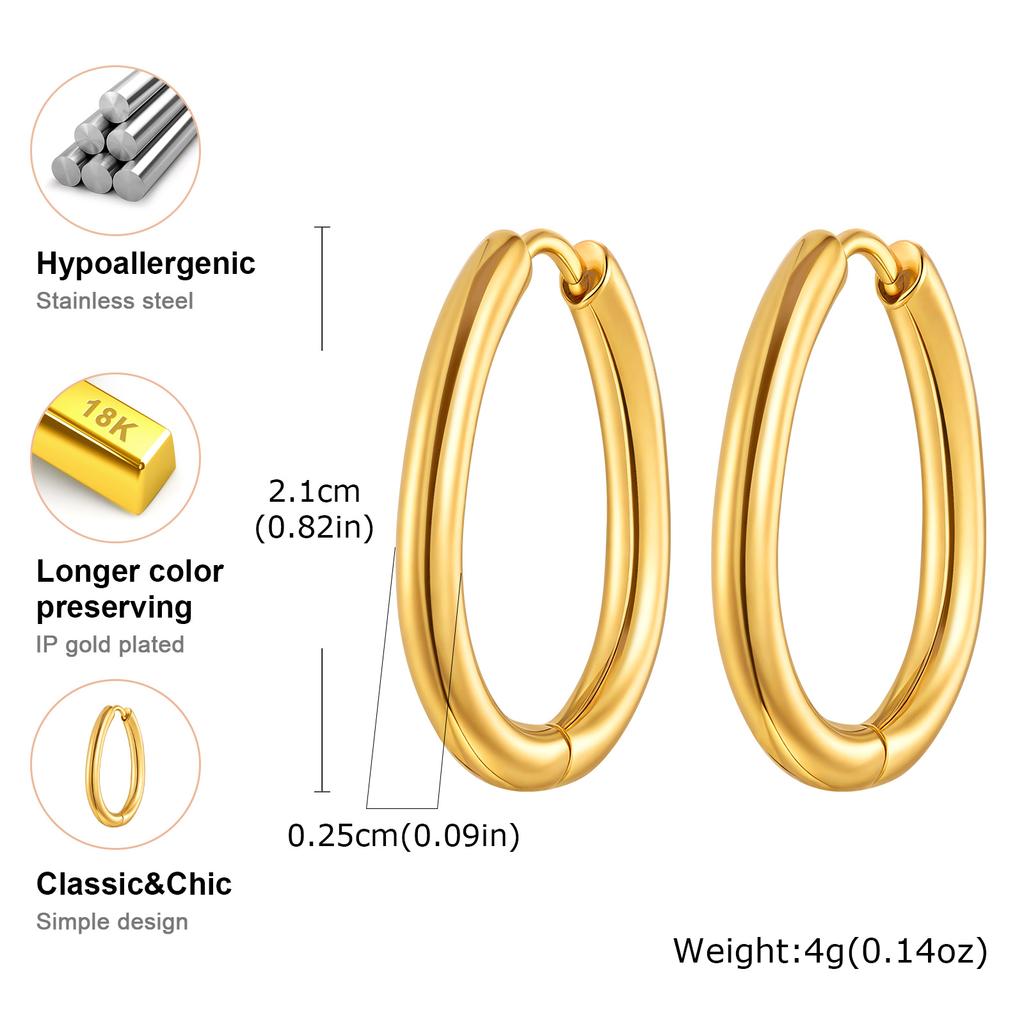 Minimalist Stainless Steel Hoop Earrings For Women, Geometric Oval Heart Gold Plated Huggies Earrings, Chic Jewelry Gift