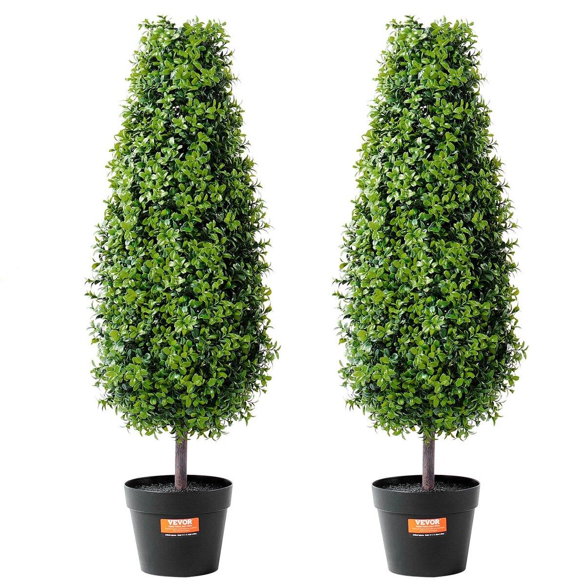 Lot de 2 Arbres Topiaires Buis Artificiel 3' Plante Fausse Décor UV Intérieur/Extérieur