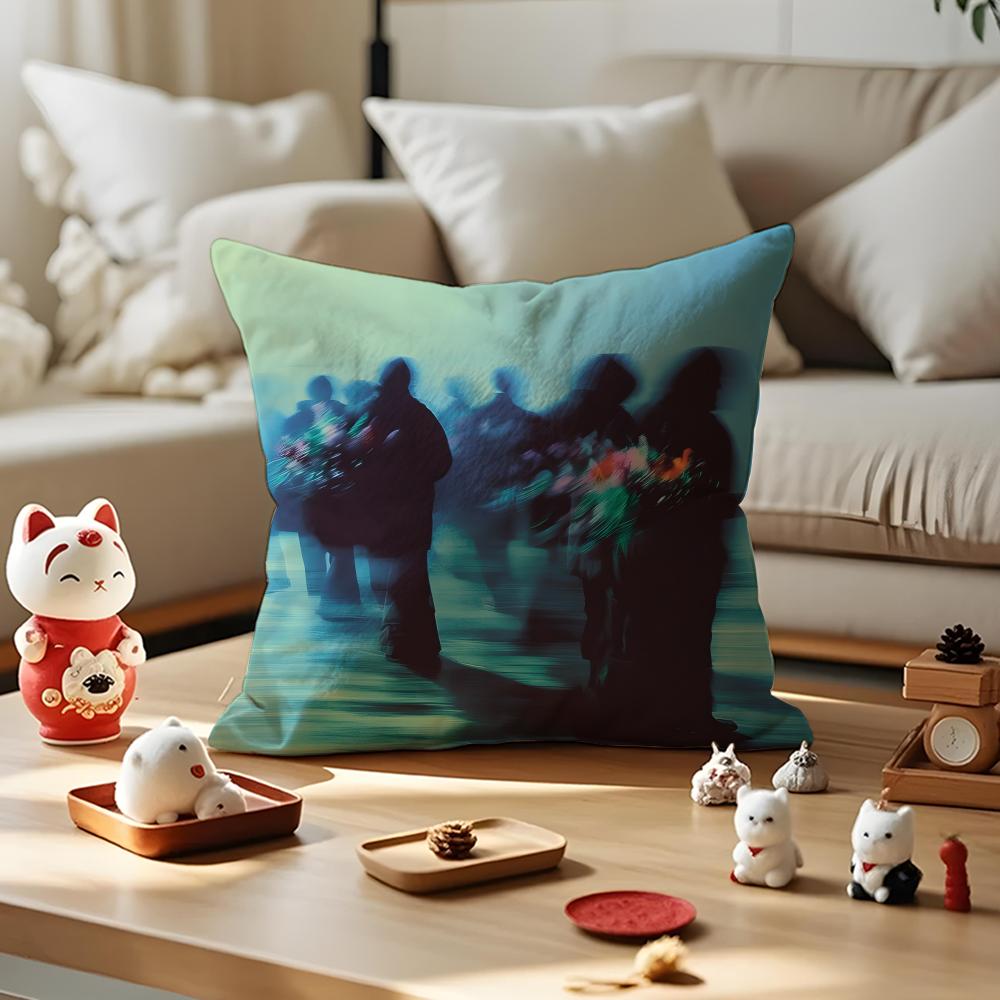 Emotional Illustration Cushion Cover Antidustmite Pillowcase Invisible Zipper Silky Short Plush Sofa Cushion Cover