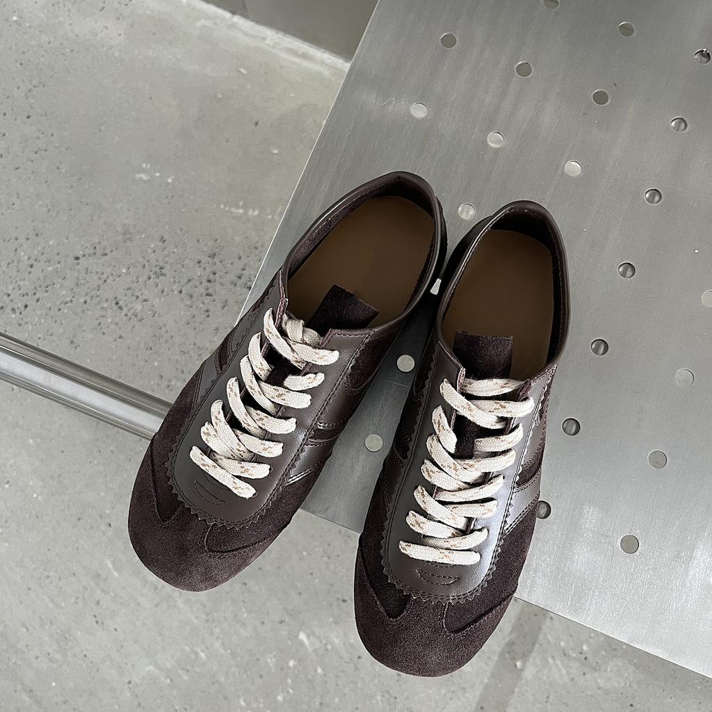 Leather Forrest Training Shoes Women's Versatile Retro Lace-up Niche Design Low-top Casual Sports Shoes Soft Soles Are Not Tired