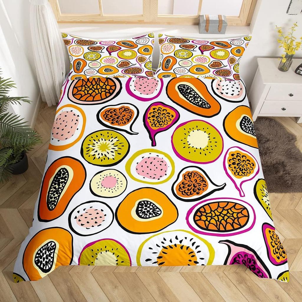 Fits Duvet Cover Strawberry Banana Mango Lemon Pineapple Bedding Set Grapes Orange Comforter Cover,Summer Fit Quilt Cover