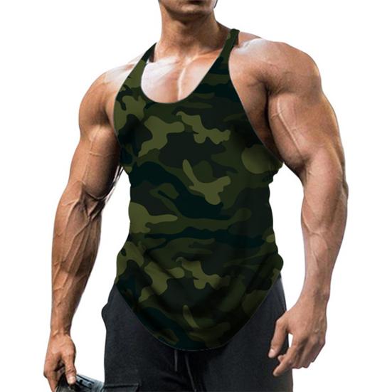 U-Ausschnitt Atmungsaktives Schnelltrocknendes Fitness-Westen-Oberteil Camouflage-Print Ärmellos Pullover Tunika Oberteil Herrenbekleidung
