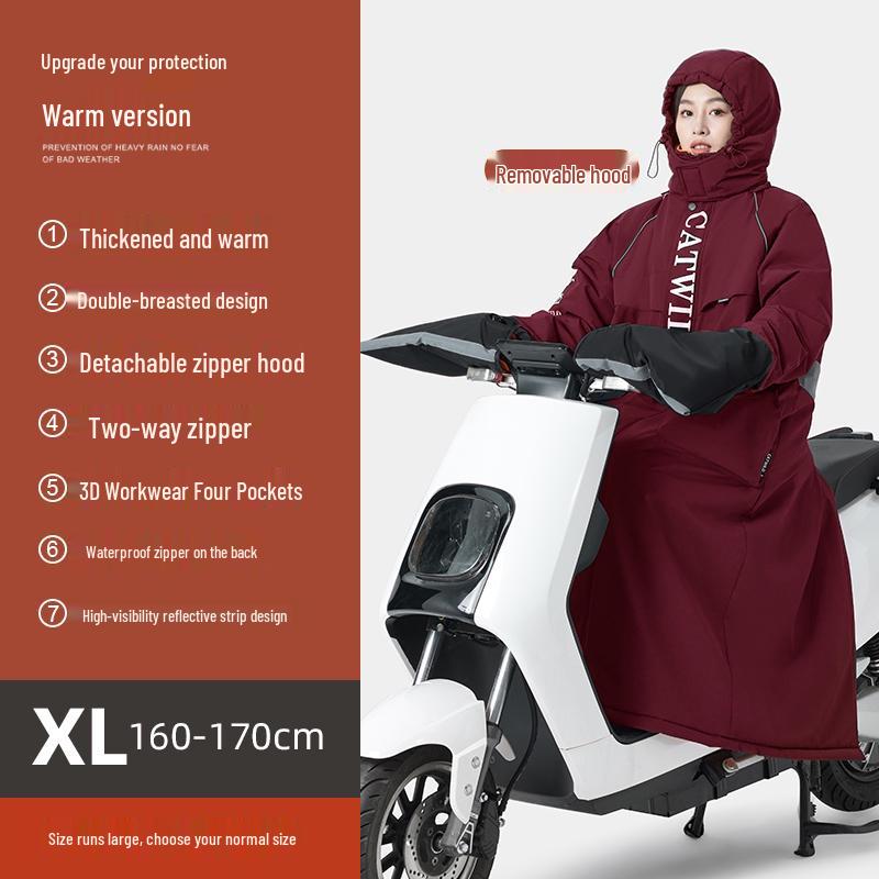 Electric Vehicle Winter Windshield Fleece-Lined Warm Coat for Bicycles & Motorcycles - Cold Weather Windproof Gear