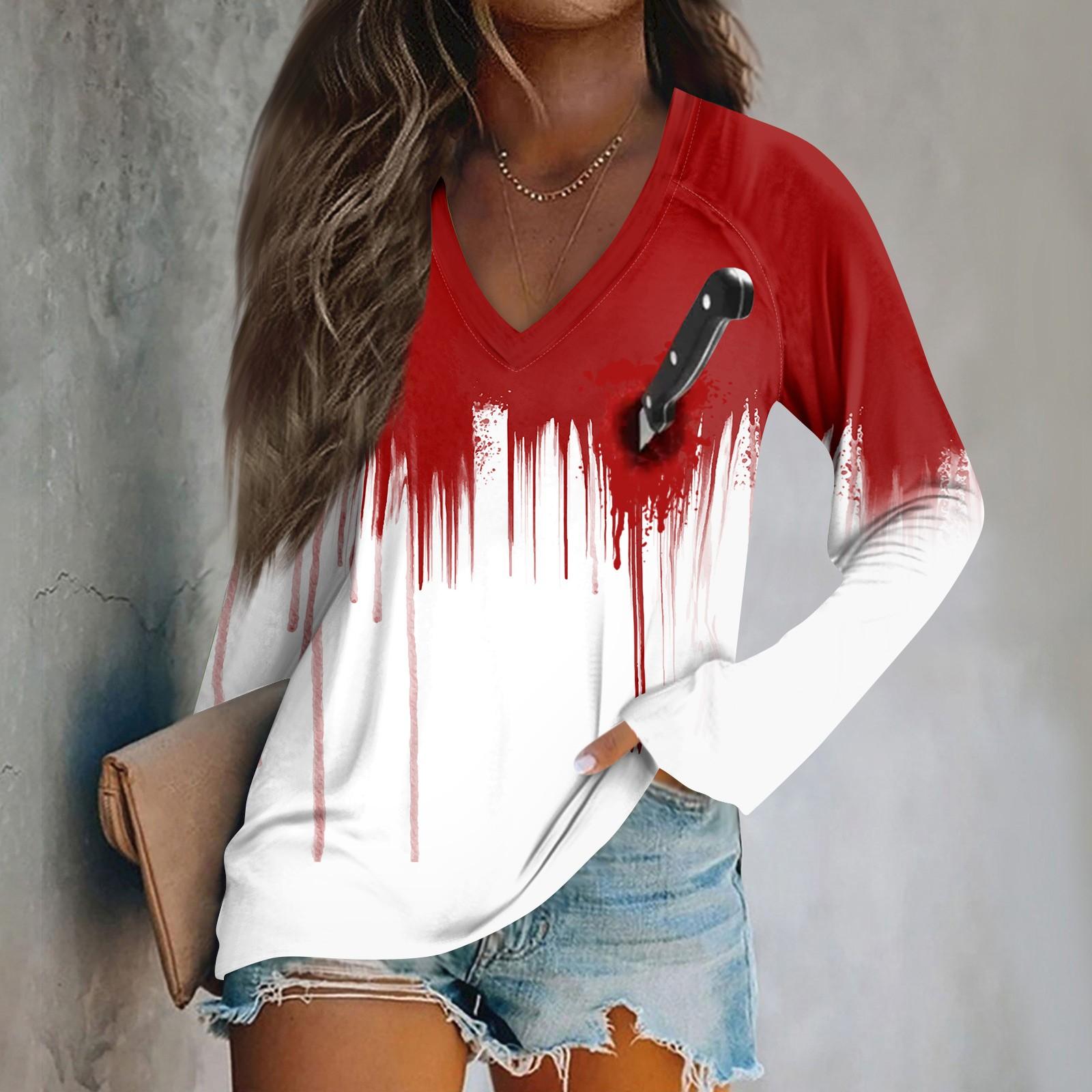 

Women s Fashion Casual Long Sleeve Halloween Printed v-Neck Top L