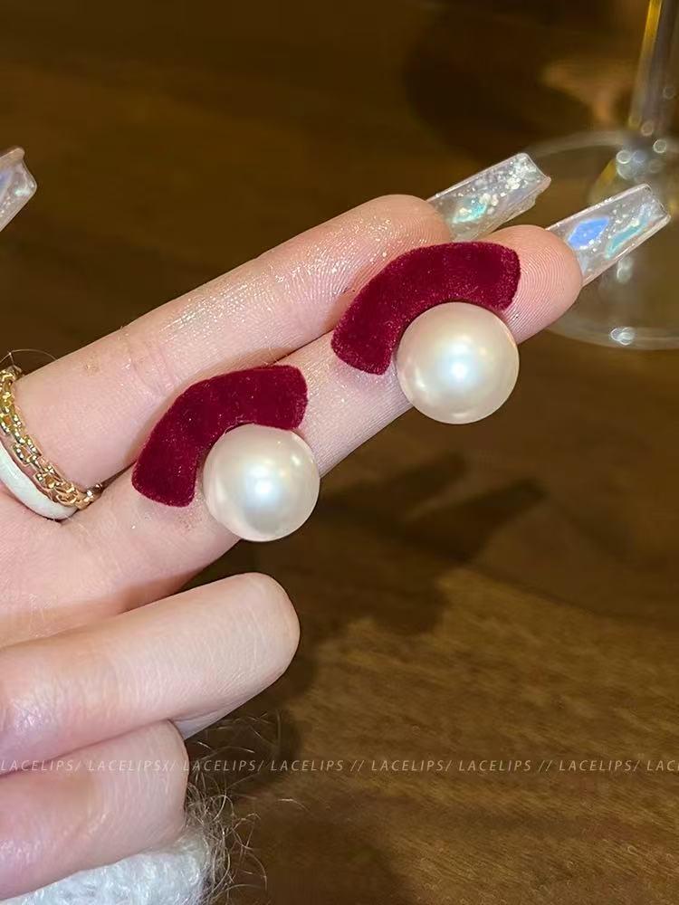 Silberne Nadel Tropfenöl Rote Perlen Ohrstecker - Eleganter & Vielseitiger Schmuck für Damen