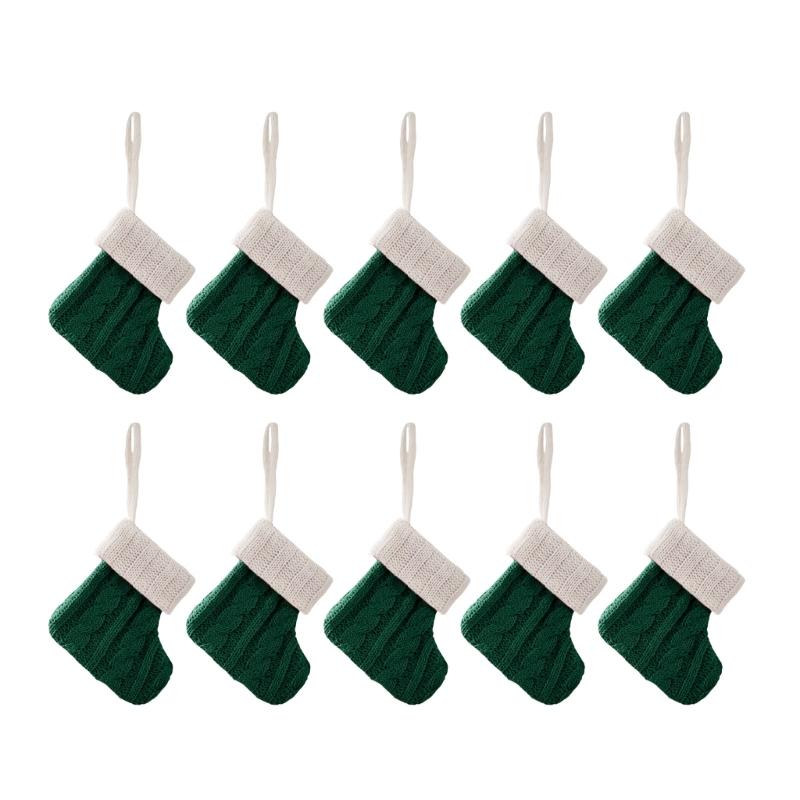 10Pcs Knitted Christmas Socks Large Capacity Stocking Handmade Present Bag Hanging Ornament For Family Celebration