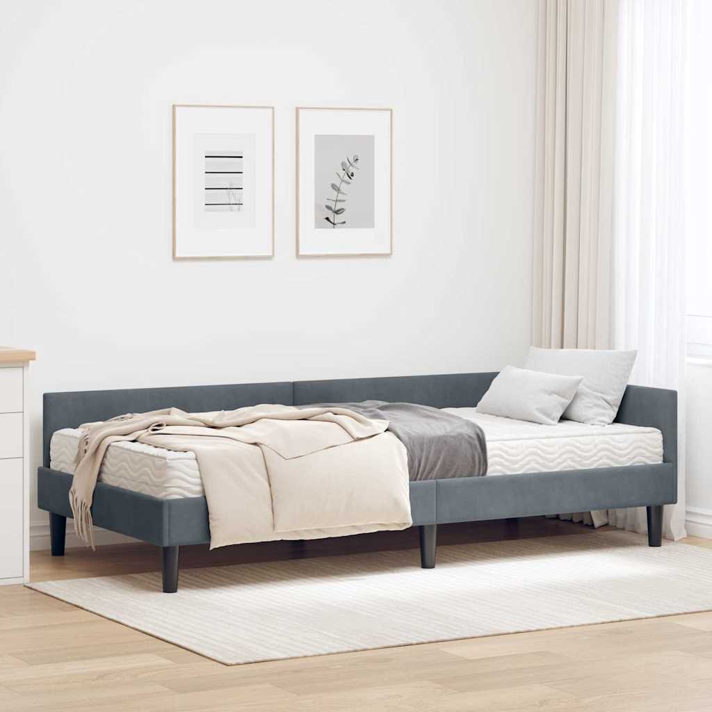 Corner Bed Frame with Mattress Other 2 Pcs Grey Velvet