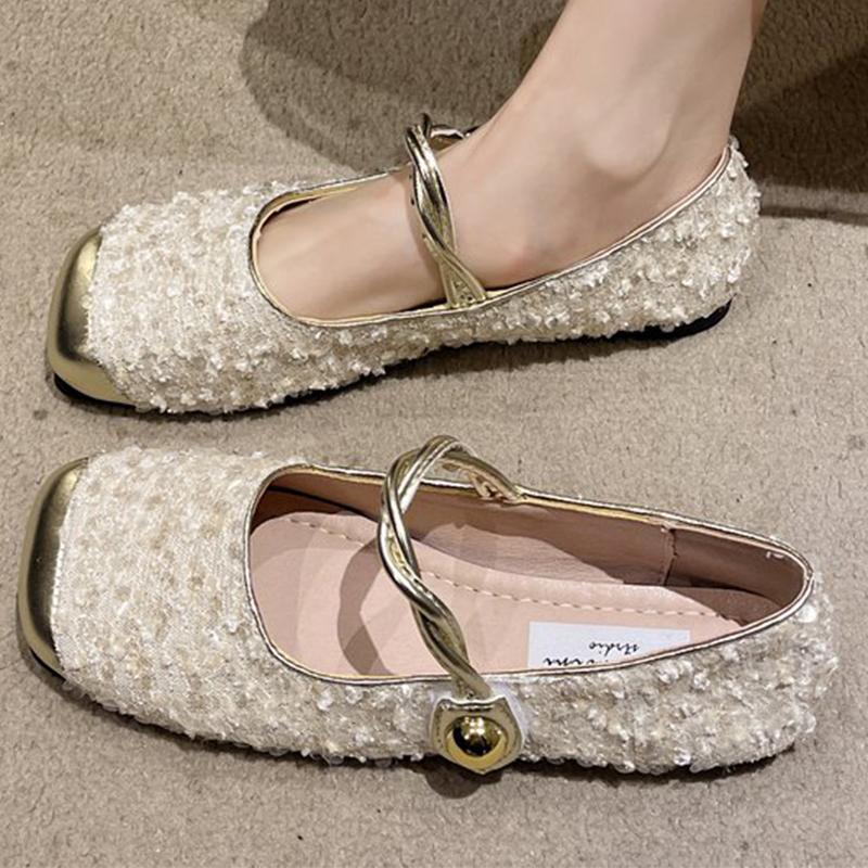 Fashion Ladies' Ballet Flats Elegant Solid Color Bling Mary Janes Shoes Women Spring Autumn Buckle Strap Party Flats Luxury Woman Shoes