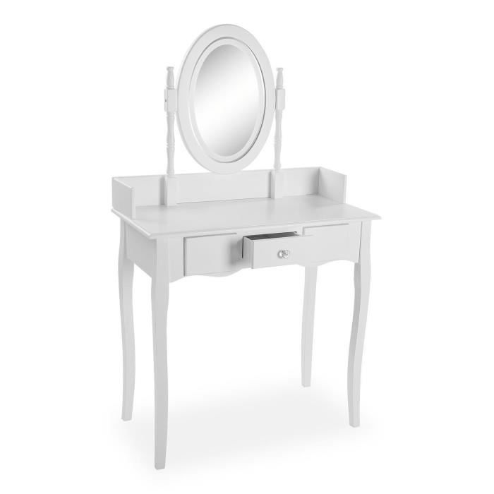 Coiffeuse Versa Diva avec miroir et tiroirs - Blanc - Bois et miroir - Style classique - 142x40x80cm