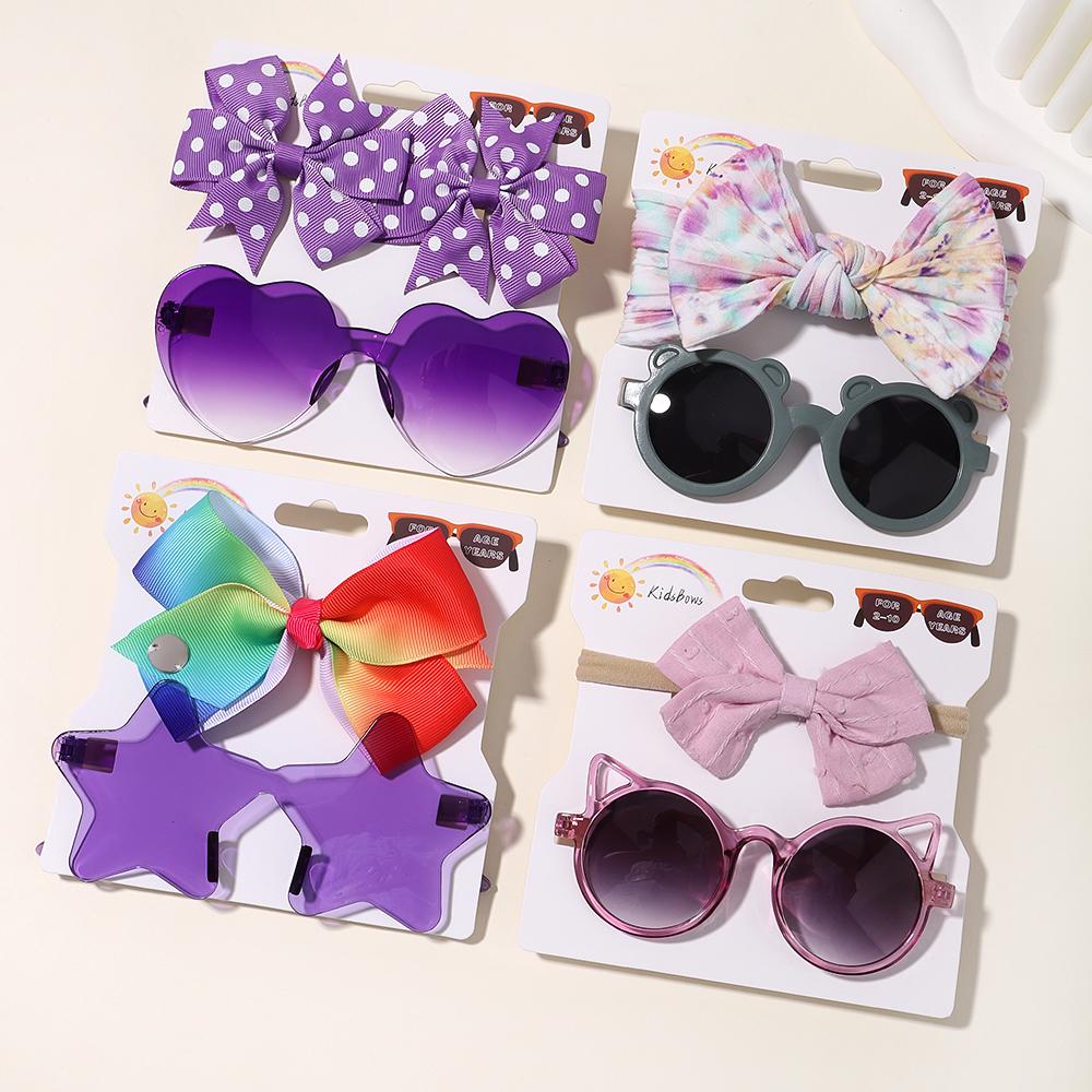 4set Baby Bows Headband Cartoon Sunglasses Girls Beach Pography Props Toddler Headwear Kids Hair Accessories New Year Gift