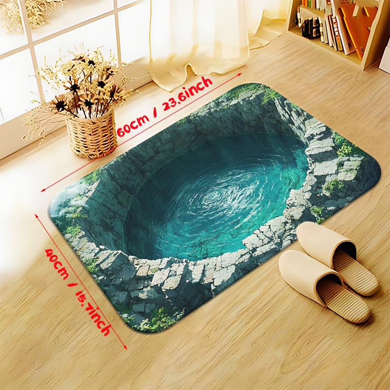 Antypoślizgowe Jasnoniebieskie Turkusowe Kamienne Maty Prysznicowe Ultra Cienkie Dywaniki Łazienkowe Chłonne Szybkoschnące Poliester z Wizualizacją 3D