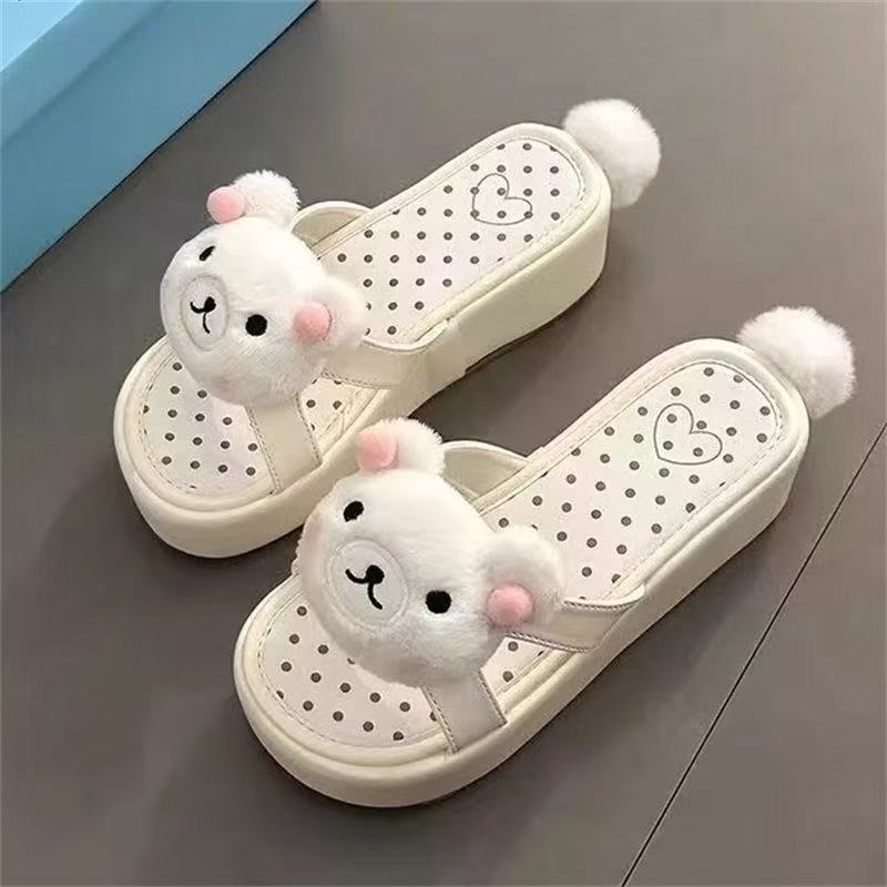 Cute cartoon relaxed bear one-word drag female summer new wear small versatile beach cool slippers