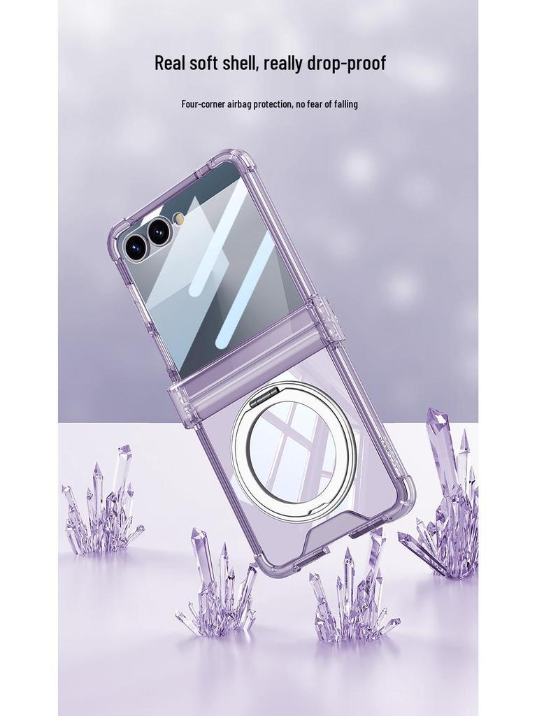 Etui na Samsunga Z Flip7: Wysokiej klasy przezroczysty magnetyczny z powłoką galwaniczną i obracanym o 360° stojakiem