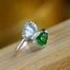 Silver 925 Inlaid Green and White Dual Tone Natural Chalcedony Gourd Rings for Women Exquisite and Fashion Ring Jewelry Gifts