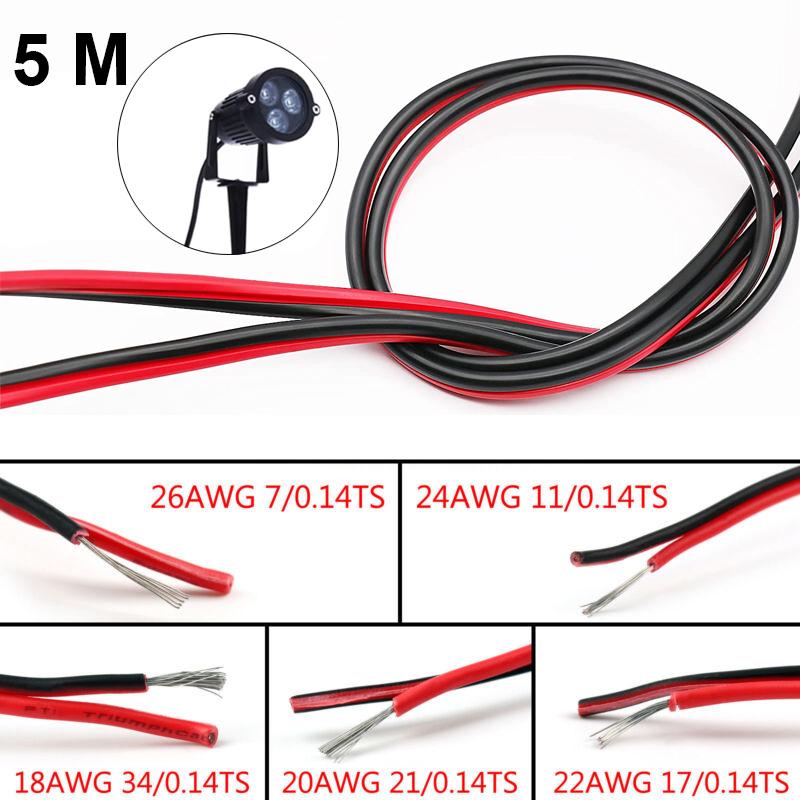 5M 2468red and black double core wire silicone rubber cable super soft 16/18/20/22/24/26/28AWG 2pin flexible led light connector
