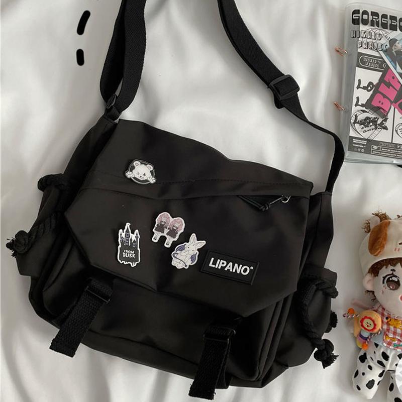 TianJinGeErLiShangMaoYouXianGongSi Dames Nylon Handtassen Schoudertas Unisex Grote Capaciteit Crossbody Tassen voor Tieners Messenger Bag Student Schooltassen zwart