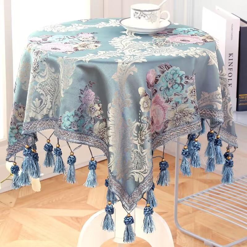 Europese Stijl Reliëf Tafelkleed Huishoudelijk High-end Rond Tafelkleed Kwast Cirkelvormig Luxe Rechthoekig Salontafel Tafelhoes 110x110cm
