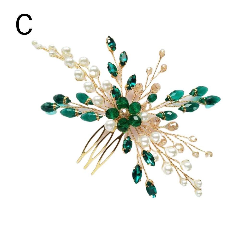Zelená křišťálová tiára Květinové Listové Čelenky Sponky do vlasů pro nevěstu Křišťálové hřebeny do vlasů Hřeben do vlasů s kamínky