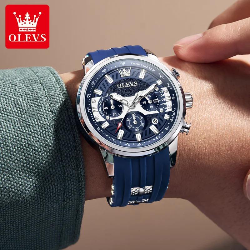 OLEVS Brand Original Quartz Watch Men Sports Silicone Waterproof Luminous Multifunctional Chronograph Watches For Men