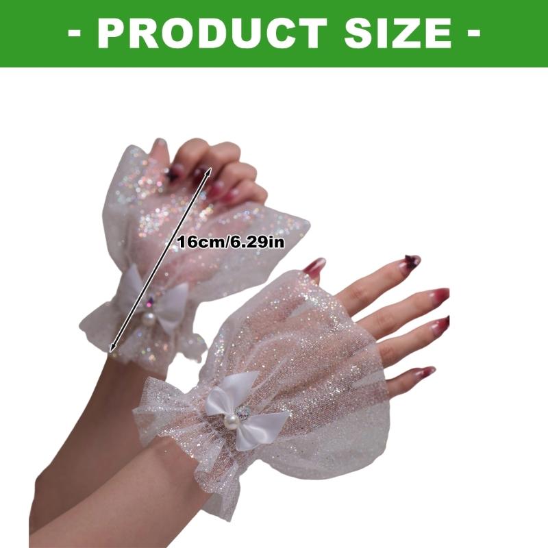 Bowknot Wrist Cuffs For Nails Photography Breathable Glitter Fabric Elastic Cuffs Fashion Accessories