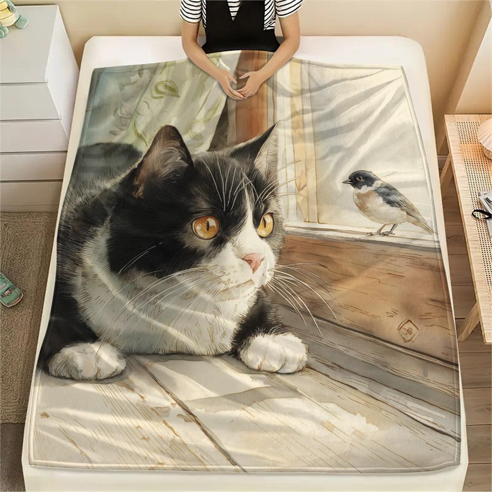 

Cats with Yellow Eyes Print Flannel Blanket, High quality Comfortable for All Seasons, Home Decor, Warmth and Comfort 80cm x 120cm