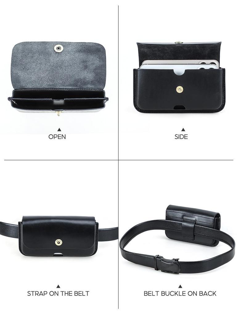 Black Angel Italian Leather Waist Pack for 6.9-inch Phones
