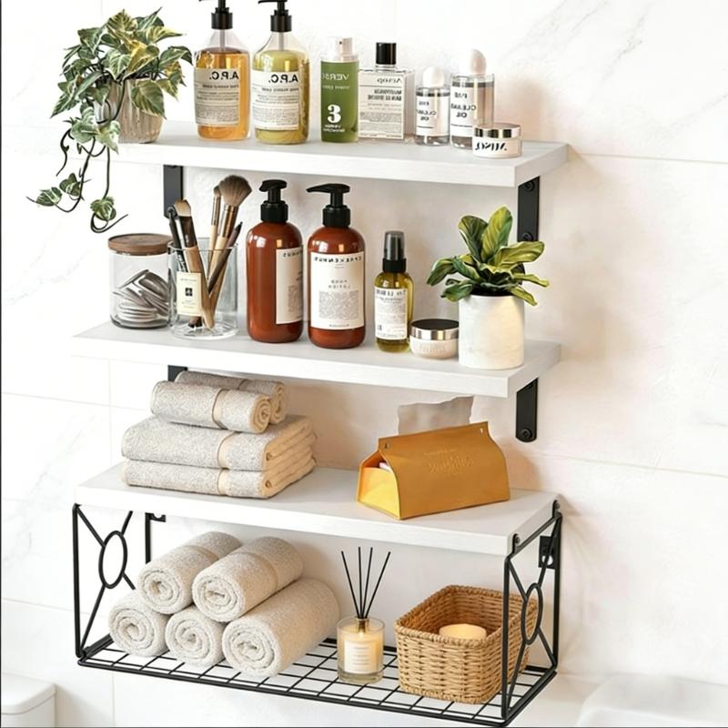 Floating Shelf Set With Easy Installation For Wall Mounting In Bathroom Or Bedroom Displaying Wood Designs