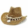 New Hollow Cowboy Straw Hat Large Brim Seashell Beach Sun Hat Big Head Circumference Bohemian Hat Sunshade