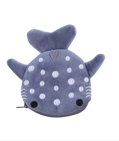 Grey and Blue Fashion Cute Shark Mini Whales Coin Purse Beaded Keychain Wallet