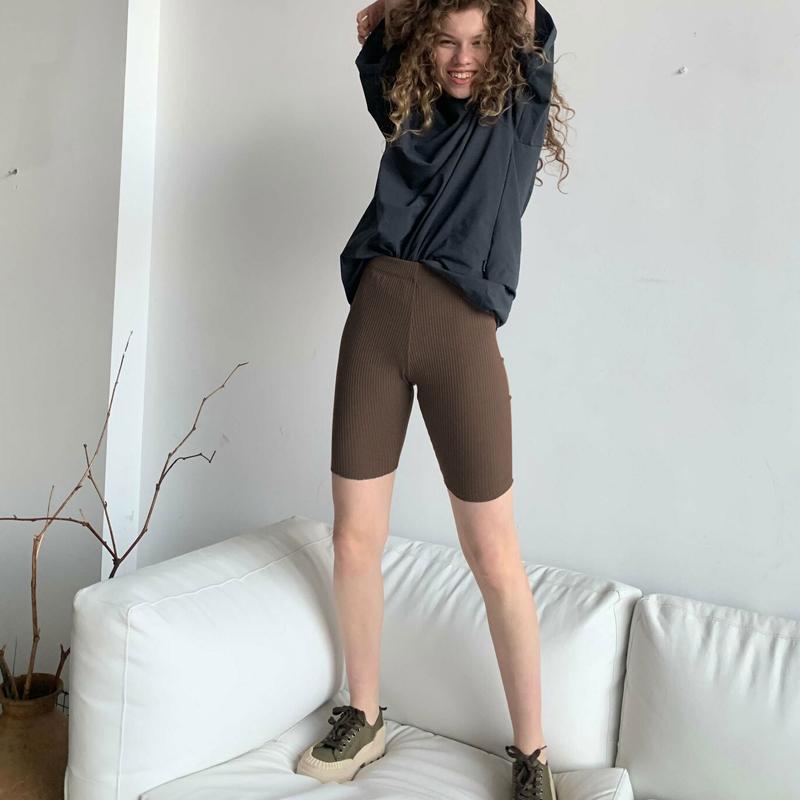 Hirsionsan Sommerstrikkede dameshorts Myk bomull fempunktsbukser Høyt midje og elastisitet Fitness Skinny Short Pants 2021