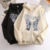 Oversized Zip-Up Hoodie With Butterfly Print Women Men Streetwear Long Sleeve Sweatshirt Cotton Blend Batwing