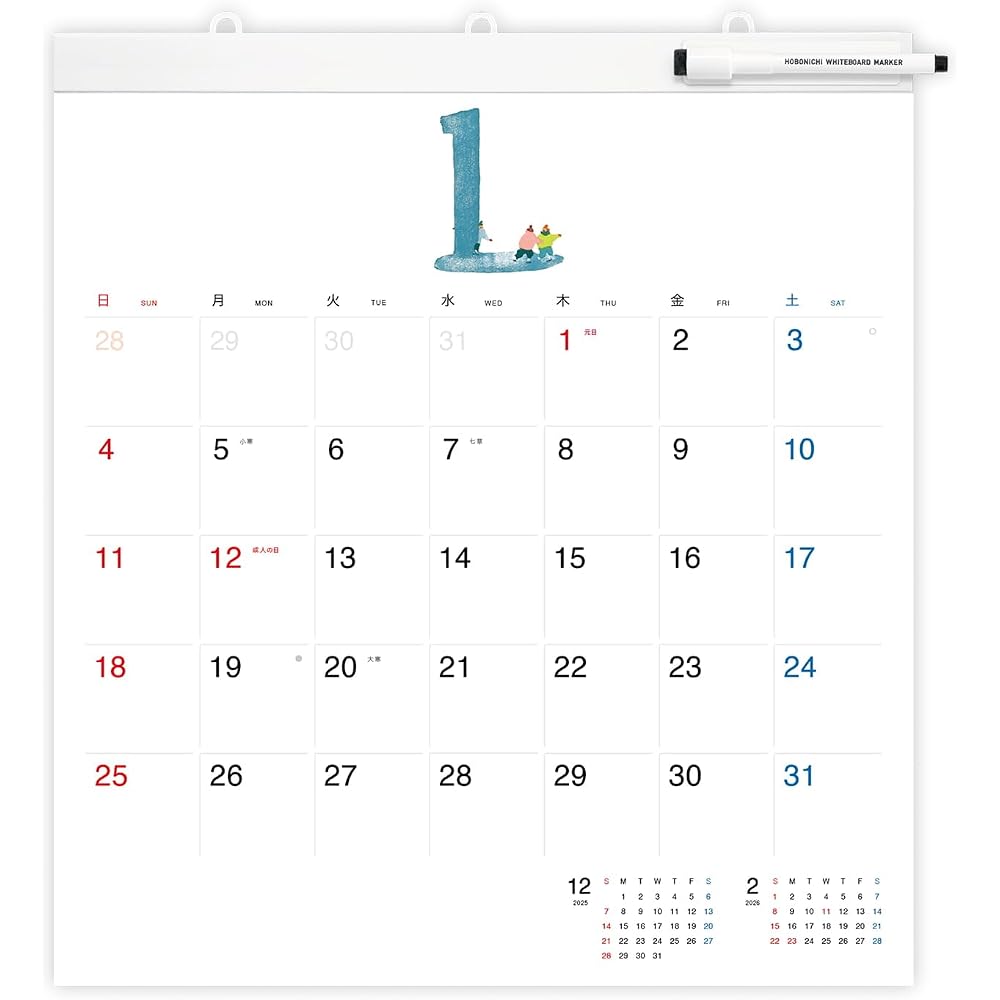 Hobonichi Whiteboard Calendar 2026 Full Size Wall Mount